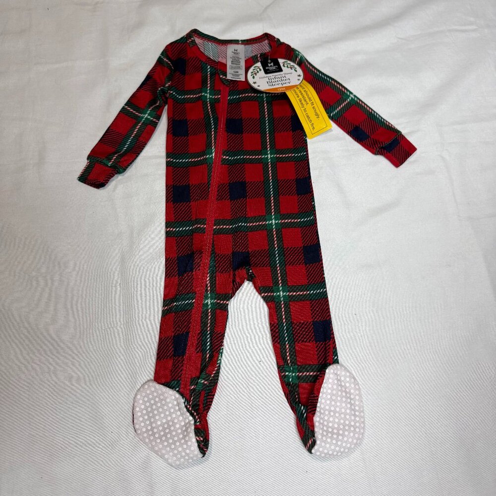 Member’s Mark Holiday Infant Blanket Sleeper 12M | Red Plaid | NWT